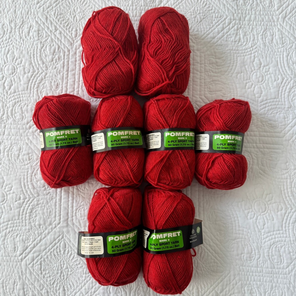 Brunswick Pomfret Mark II 4-Ply Sport Yarn 100% Virgin Wool Brick Red Lot of 8